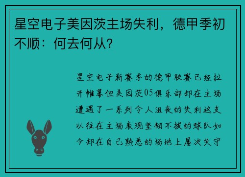 星空电子美因茨主场失利，德甲季初不顺：何去何从？